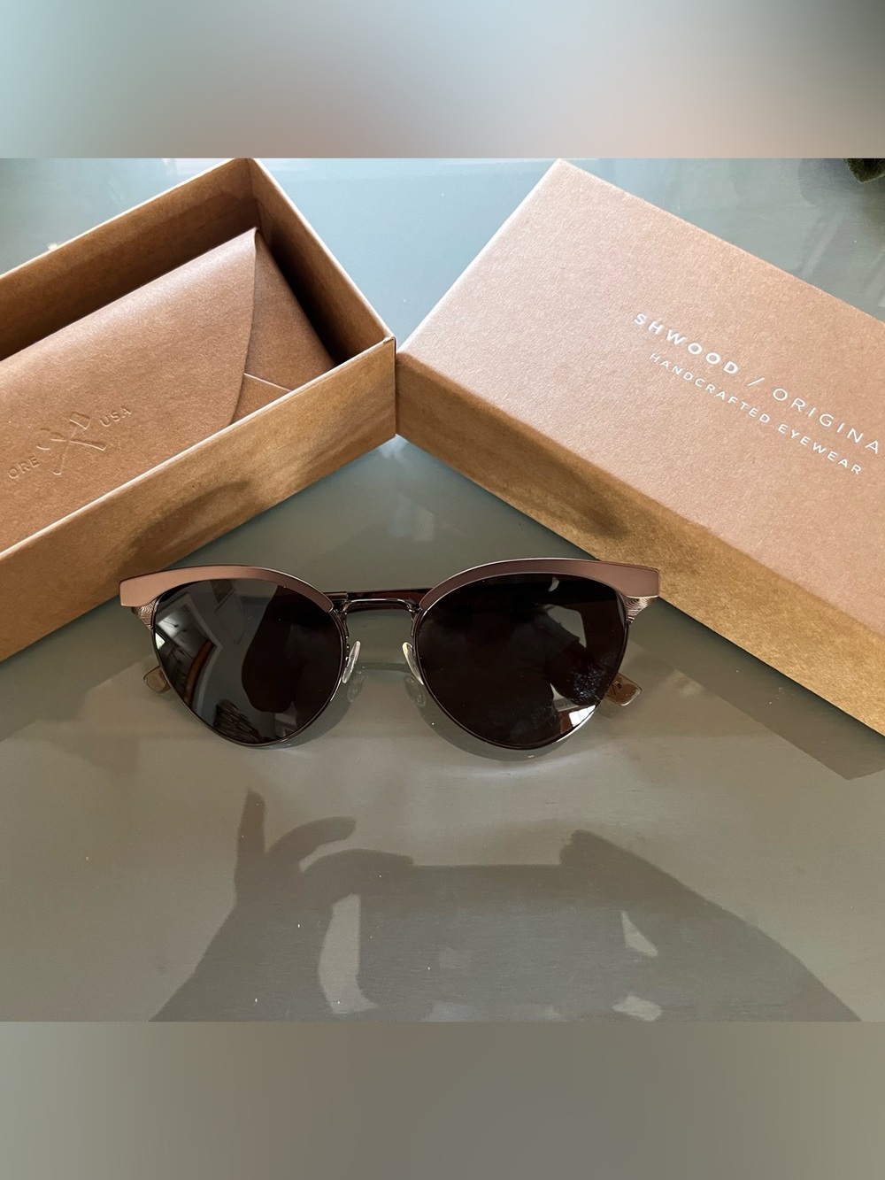 SHWOOD MALONE TITANIUM SUNGLASSES BRONZE/ROSE GOLD Polarized USA MSRP $280